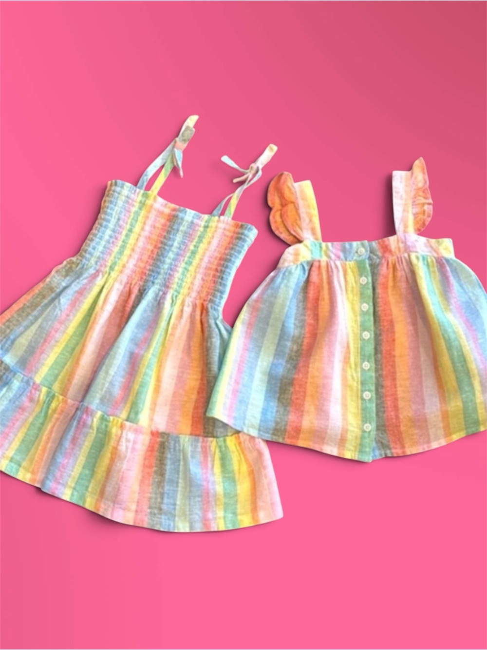 💗GAP Girls Pastel Rainbow Stripe Sundress 3T and Button Tank 4T